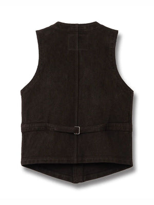 Studio D'Artisan Dark Brown Amami Oshima mud-dyed sashiko vest 4637