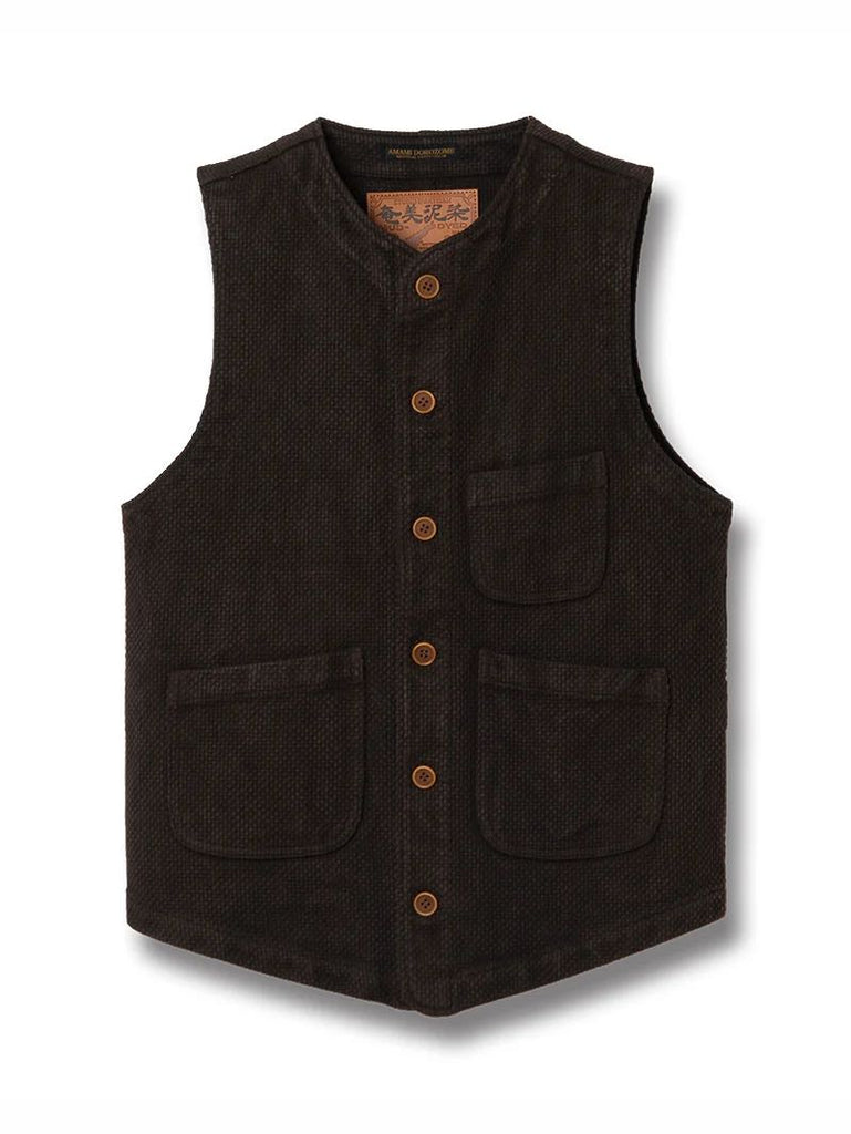 Studio D'Artisan Dark Brown Amami Oshima mud-dyed sashiko vest
