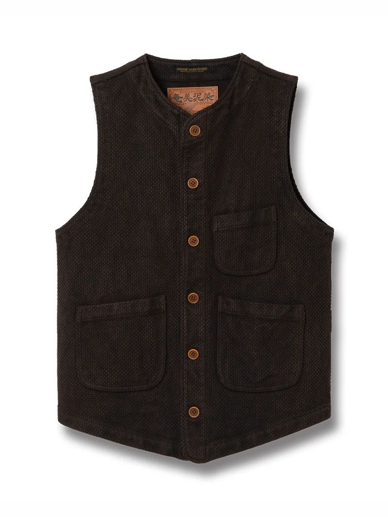 Studio D'Artisan Dark Brown Amami Oshima mud-dyed sashiko vest 4637