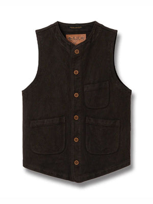 Studio D'Artisan Dark Brown Amami Oshima mud-dyed sashiko vest 4637