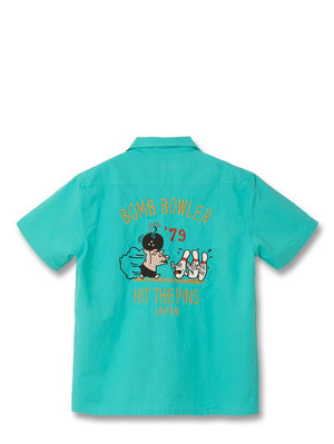 Studio D'Artisan Emerald Embroidered bowling shirt [5743]