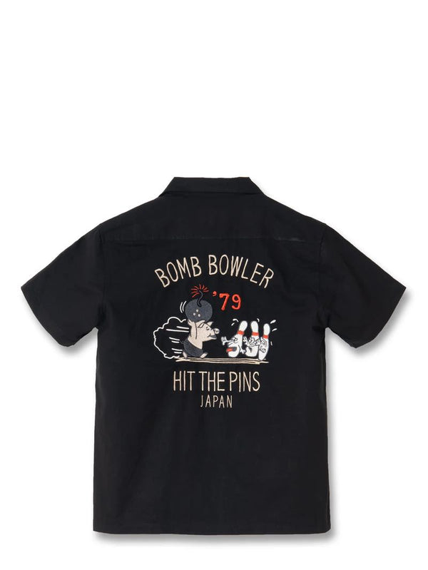 Studio D'Artisan Black Embroidered Bowling Shirt [5743