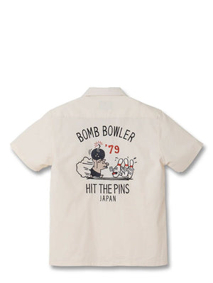 Studio D'Artisan Ivory Embroidered bowling shirt [5743]