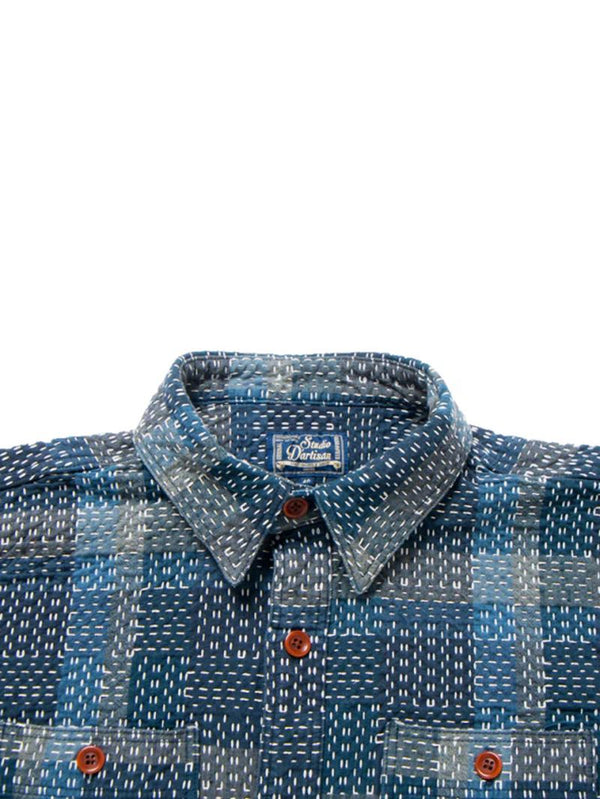 Studio D'Artisan Indigo NORAGI SASHIKO Short-Sleeved Shirt 5657