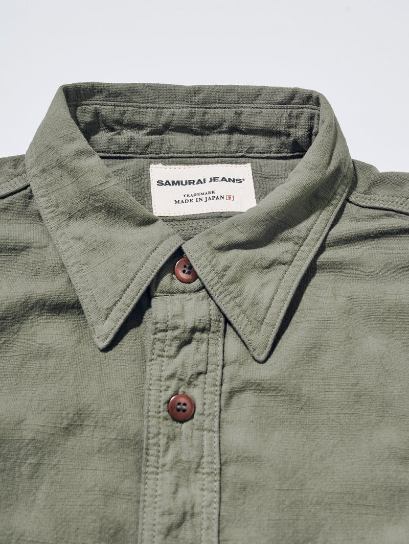 Samurai Jeans SSS26-AT Olive Tropical Weather Long Sleeve Shirt