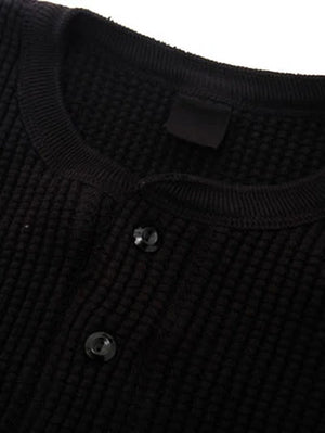 UES Clothing Black Big Waffle Henley Shirt