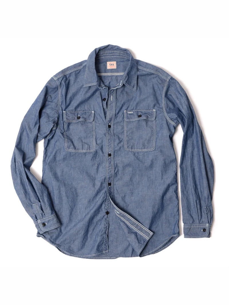UES Clothing Indigo Chambray Triple Stitch Work Shirt