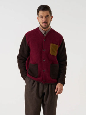 Universal Works Berry/Brown Wool Fleece Cardigan