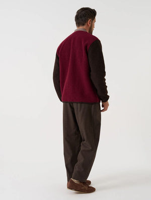 Universal Works Berry/Brown Wool Fleece Cardigan