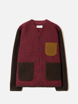 Universal Works Berry/Brown Wool Fleece Cardigan
