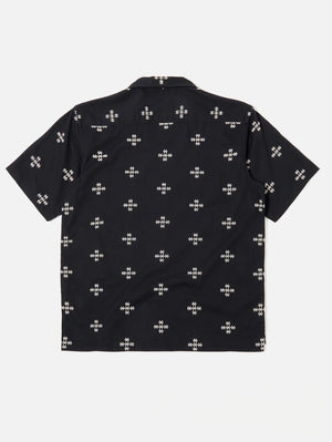 Universal Works Black Embroidered Diamond Camp Shirt
