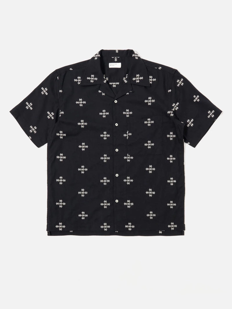 Universal Works Black Embroidered Diamond Camp Shirt