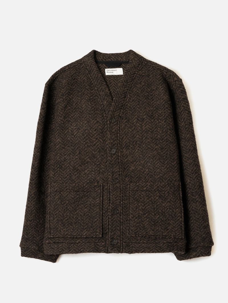 Universal Works Brown Advanced Cardigan Raven Fleecev