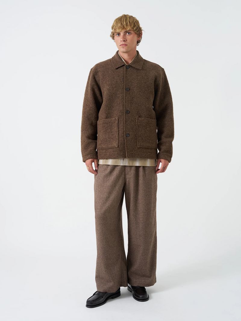 Universal Works Brown Wool Herringbone Gillespie Pants