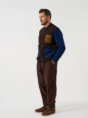 Universal Works Brown/Indigo Wool Fleece Cardigan