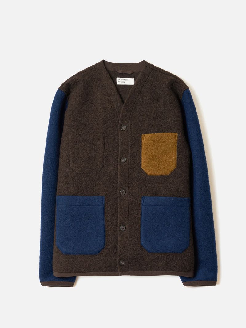 Universal Works Brown/Indigo Wool Fleece Cardigan