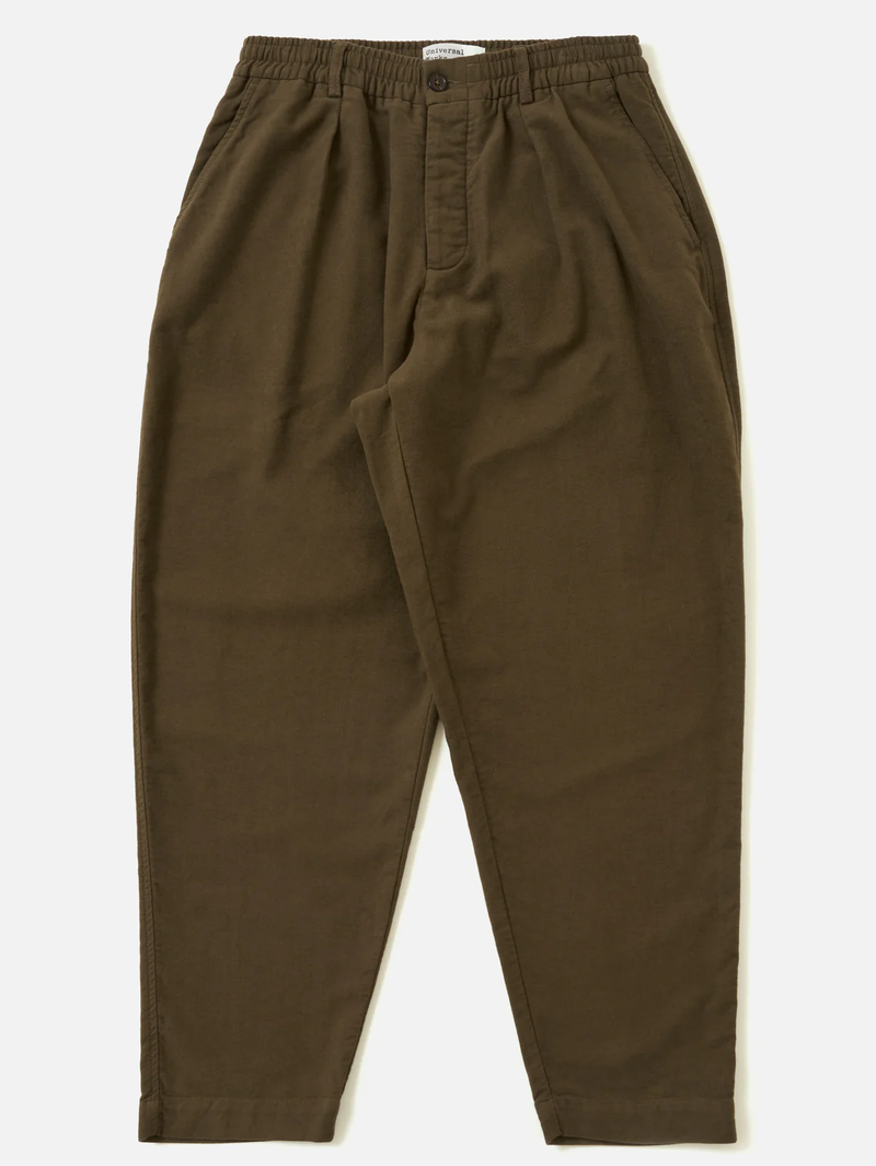 Universal Works Khaki Moleskin Pleated Track Pant