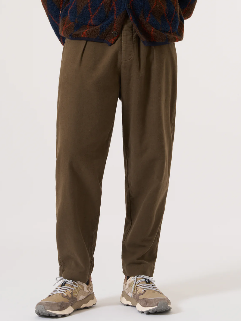 Universal Works Khaki Moleskin Pleated Track Pant