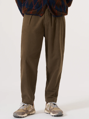 Universal Works Khaki Moleskin Pleated Track Pant