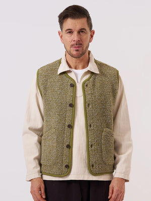 Universal Works Light Olive Alvar Fleece Lancaster Gilet