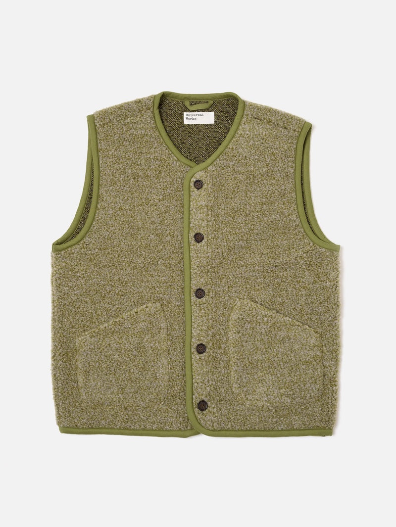 Universal Works Light Olive Alvar Fleece Lancaster Gilet