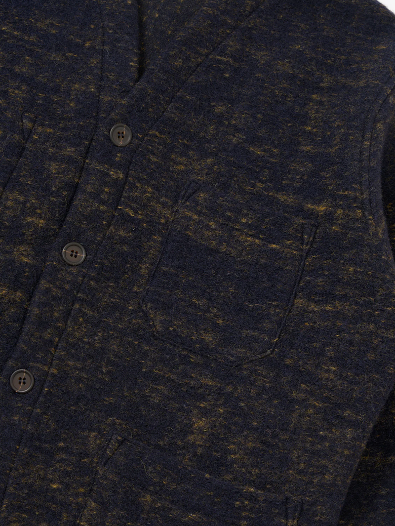 Universal Works Navy Marble Fleece Cardigan
