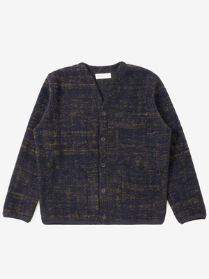 Universal Works Navy Marble Fleece Cardigan