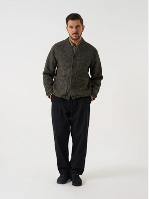 Universal Works Olive Advanced Cardigan Raven Fleece
