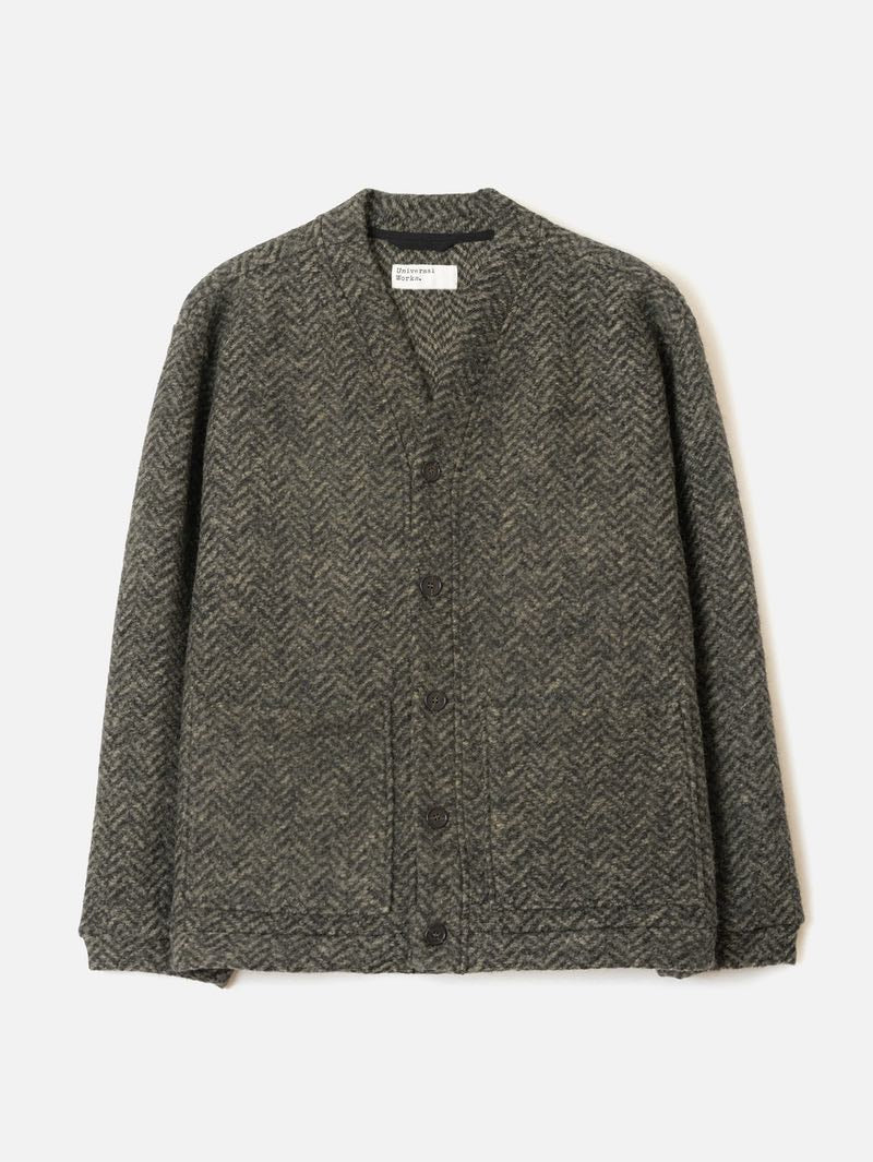 Universal Works Olive Advanced Cardigan Raven Fleece