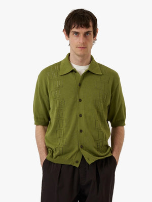 Universal Works Olive Cotton Lace Knit Jonny Knit Shirt