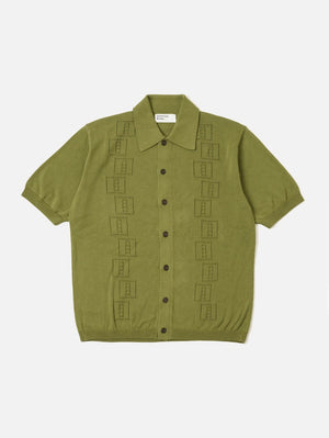 Universal Works Olive Cotton Lace Knit Jonny Knit Shirt