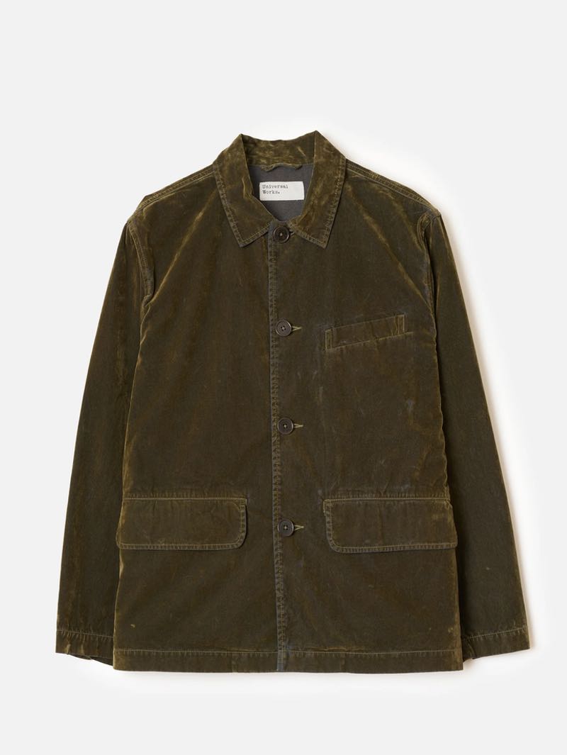 Universal Works Olive Flock Chambray Warmus Jacket