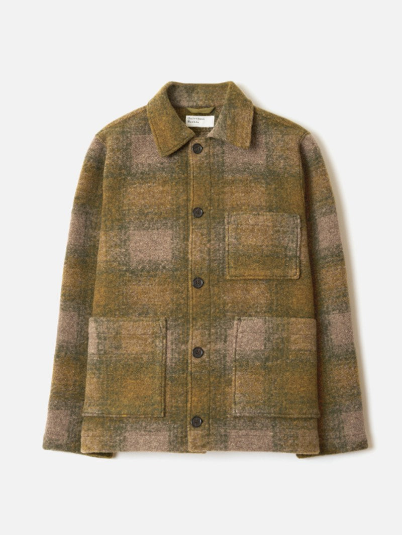 Universal Works Olive Techno Melton Wool Check Jacket