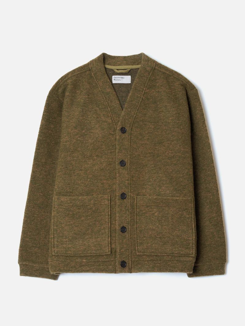 Universal Works Olive Wool Mix Knit Cardigan