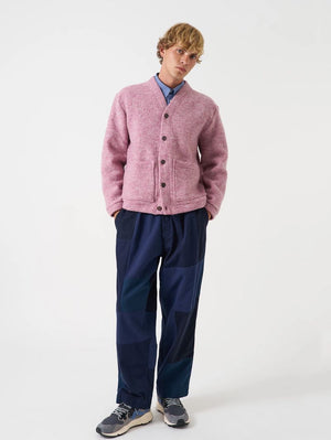 Universal Works Pink Advanced Cardigan Raven Fleece