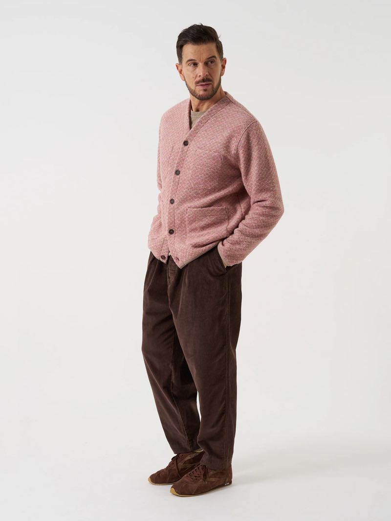 Universal Works Pink Diamond Fleece Cardigan