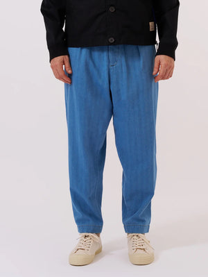 Universal Works Washed Indigo Recycled Herringbone Pleated Track Pant