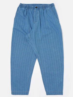Universal Works Washed Indigo Recycled Herringbone Pleated Track Pant