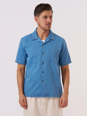 Universal Works Washed Indigo Recycled Herringbone Road Shirt