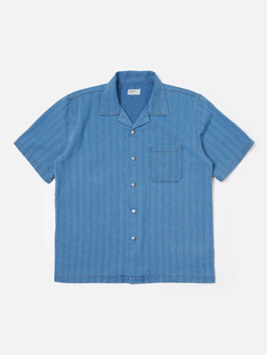 Universal Works Washed Indigo Recycled Herringbone Road Shirt