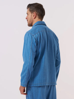 Universal Works Washed Indigo Recycled Herringbone Smock Overshirt