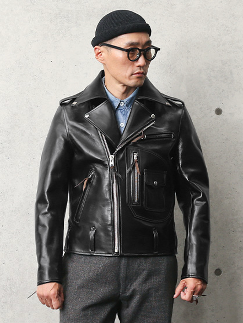 Y'2 Leather Black Vintage Horse Hide D-Pocket Double Rider Jacket Y'2 Leather Black Vintage Horse Hide D-Pocket Double Rider Jacket