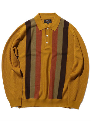 Beams Plus Knit Polo Stripe Mustard