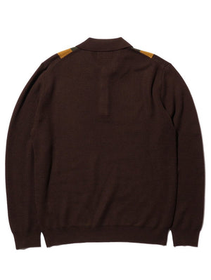 Beams Plus Knit Polo Stripe Brown