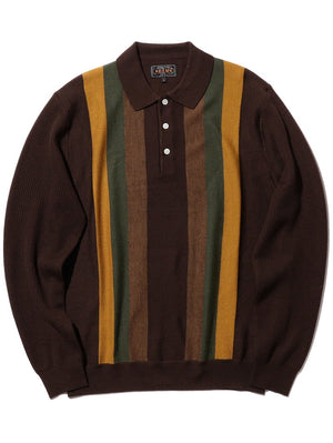 Beams Plus Knit Polo Stripe Brown