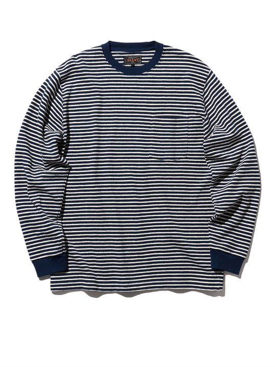 Beams Plus Navy Pocket Tee Inlay Stripe