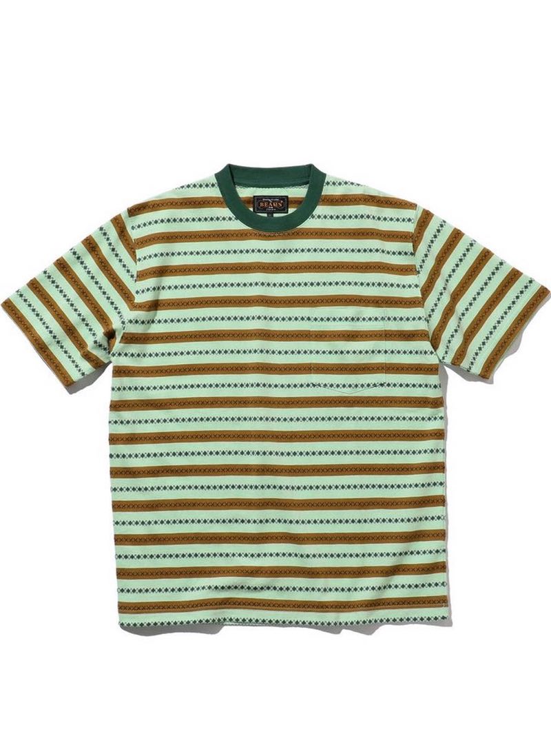 Beams Plus Pocket Tee Jacquard Stripe Green