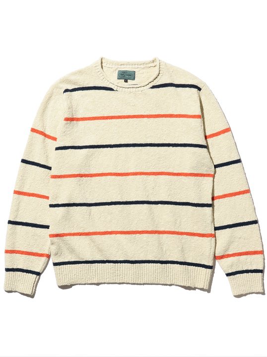 Beams Plus X Topsider Crew Cotton Linen Slab Stripe