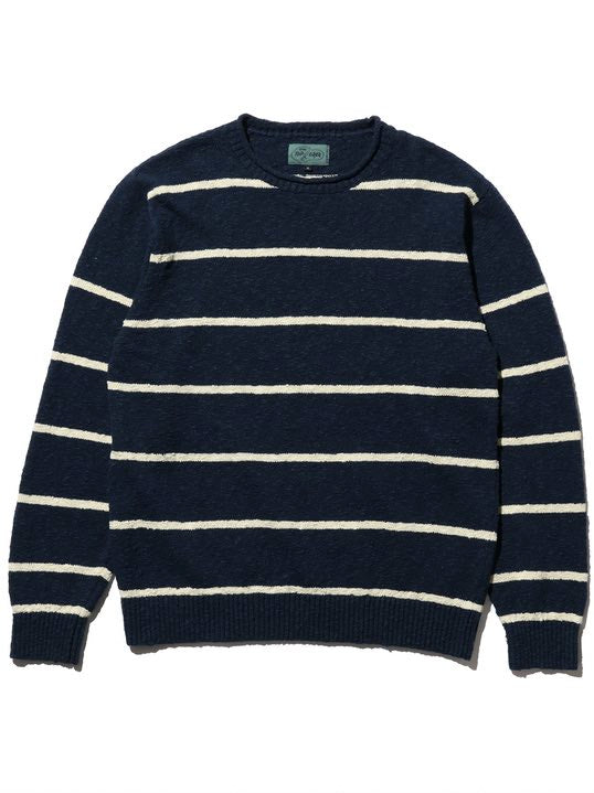 Beams Plus X Topsider Navy Crew Cotton Linen Slab Stripe