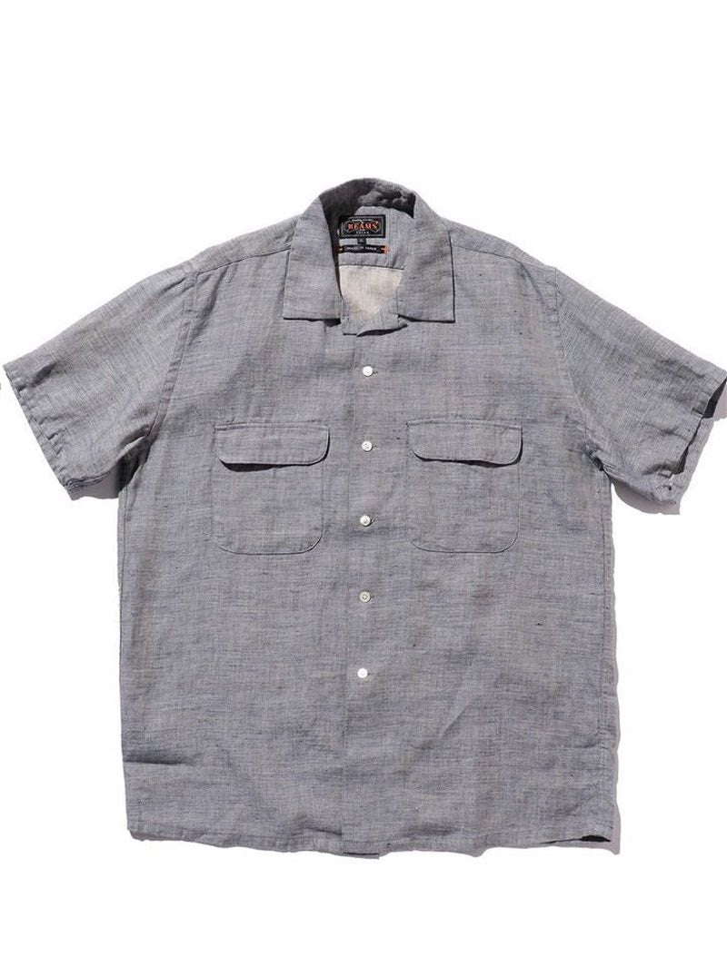 Beams Plus Open Collar Navy Linen Shirt